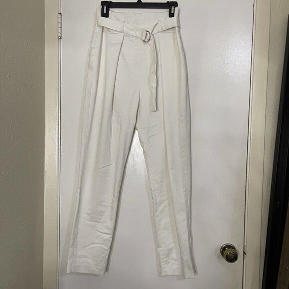 BCBGMAXAZRIA ivory white knit tapered High waist pleated trouser pants Sz Small - Picture 1 of 6